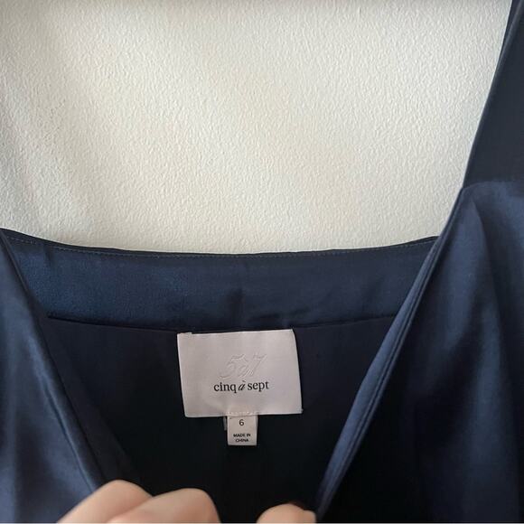 Cinq a Sept Gigi Navy Ruffle Feather Silk Satin Midi Dress - Picture 6 of 10